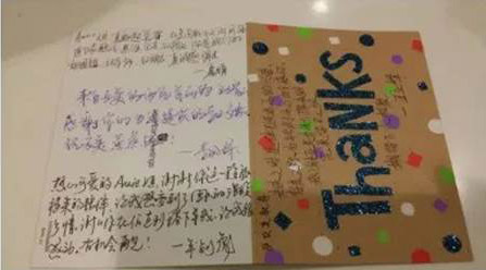 Handwritten thank-you cards from Yamei students
